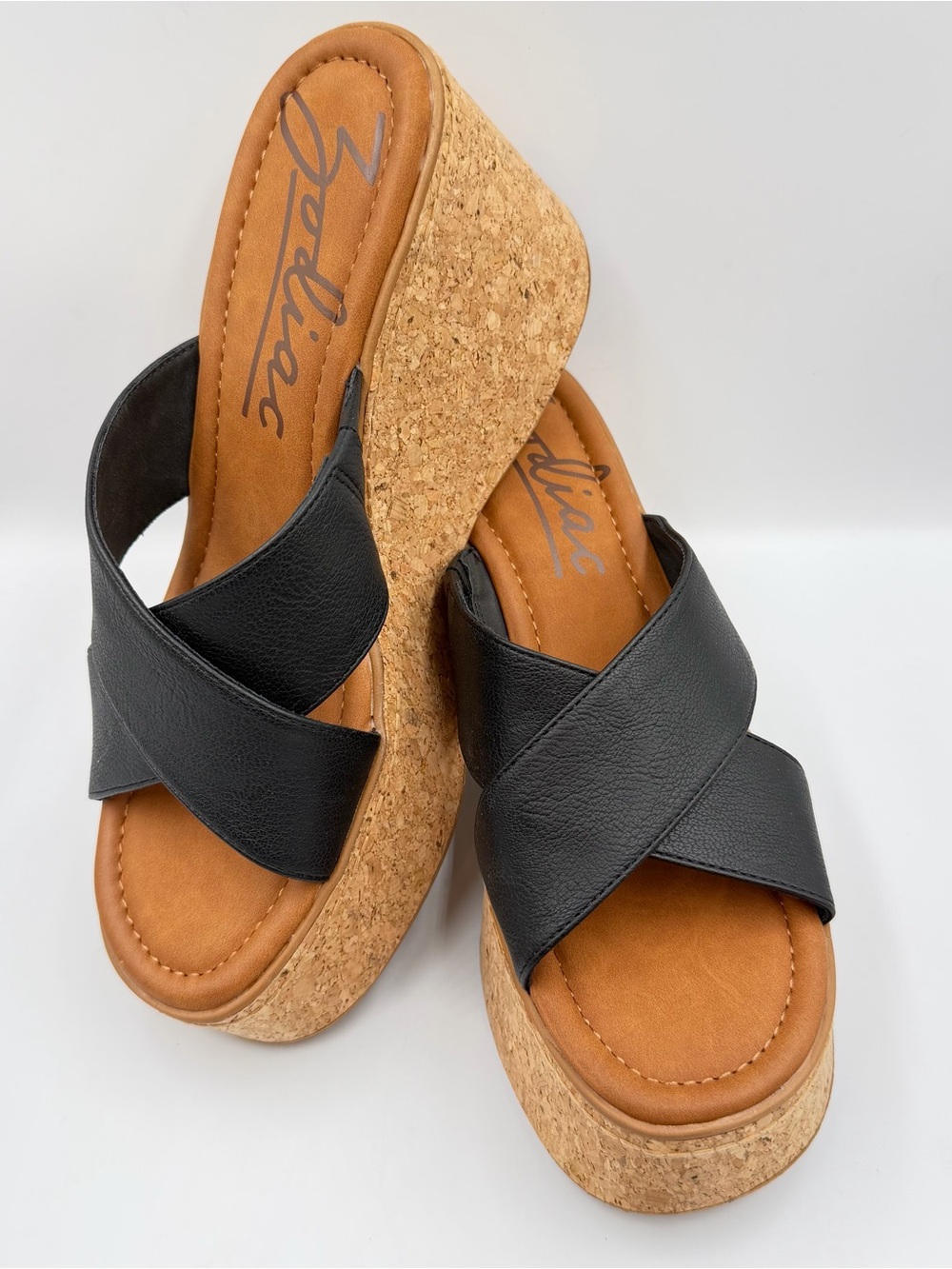 Zodiac Nessa Black Cork Platform Sandal Slide Womens 11 M Faux Leather